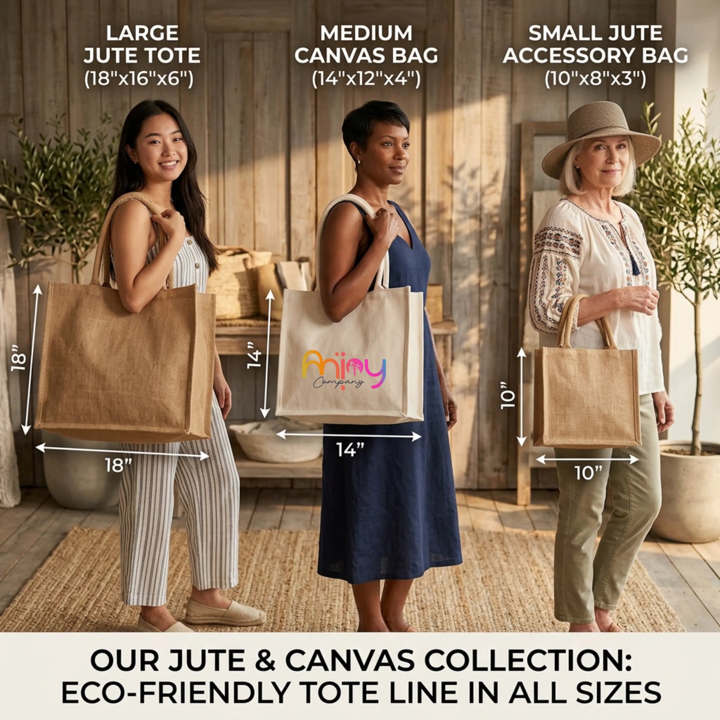 12x14x5 inch Natural Jute Bag – With Zip Anjoy Company