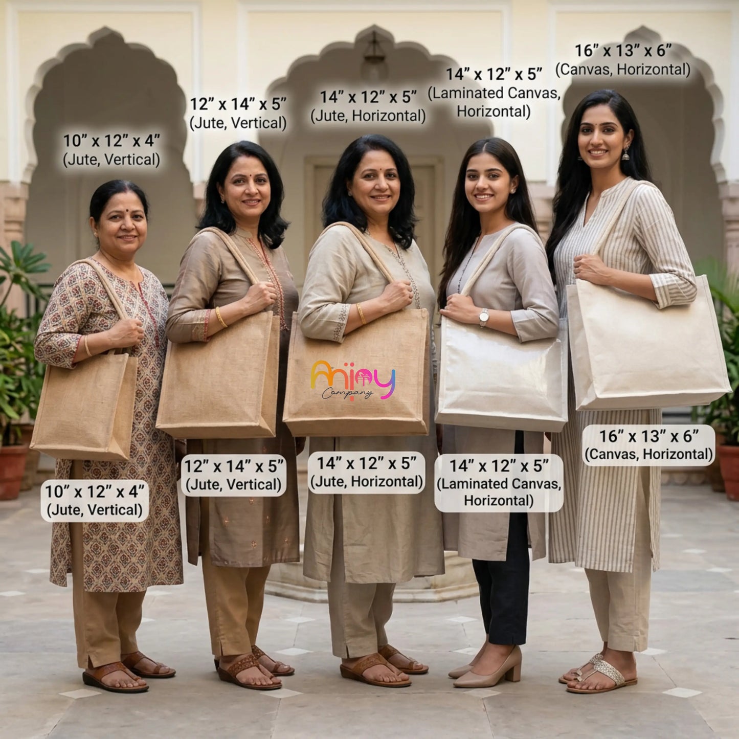 16x13x6 inch Natural Jute Bag – With Zip Anjoy Company