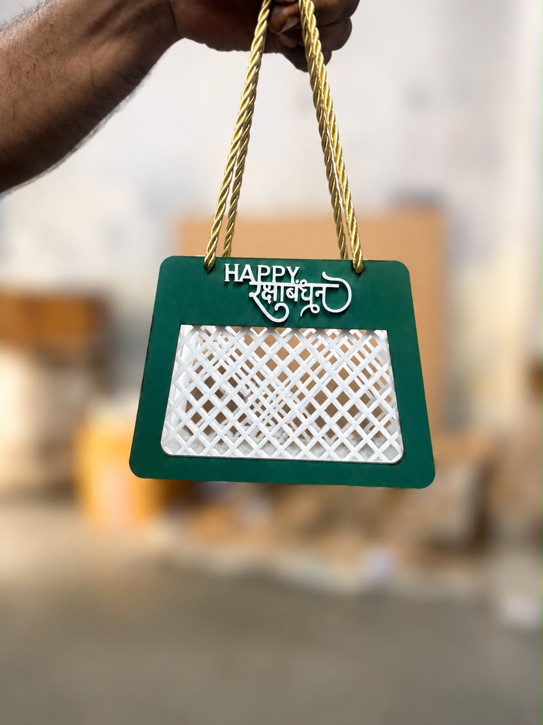 Raksha Bandhan Acrylic & Mdf Gift Basket  (GREEN) Anjoy Company